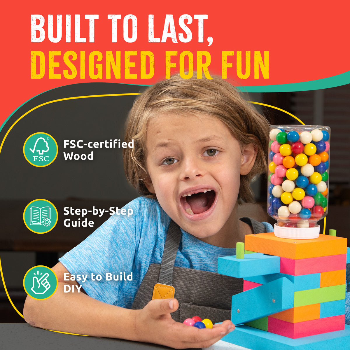 Candy Dispenser Woodworking Kit for Kids – Build, Paint & Fill with Candy | Ages 6+