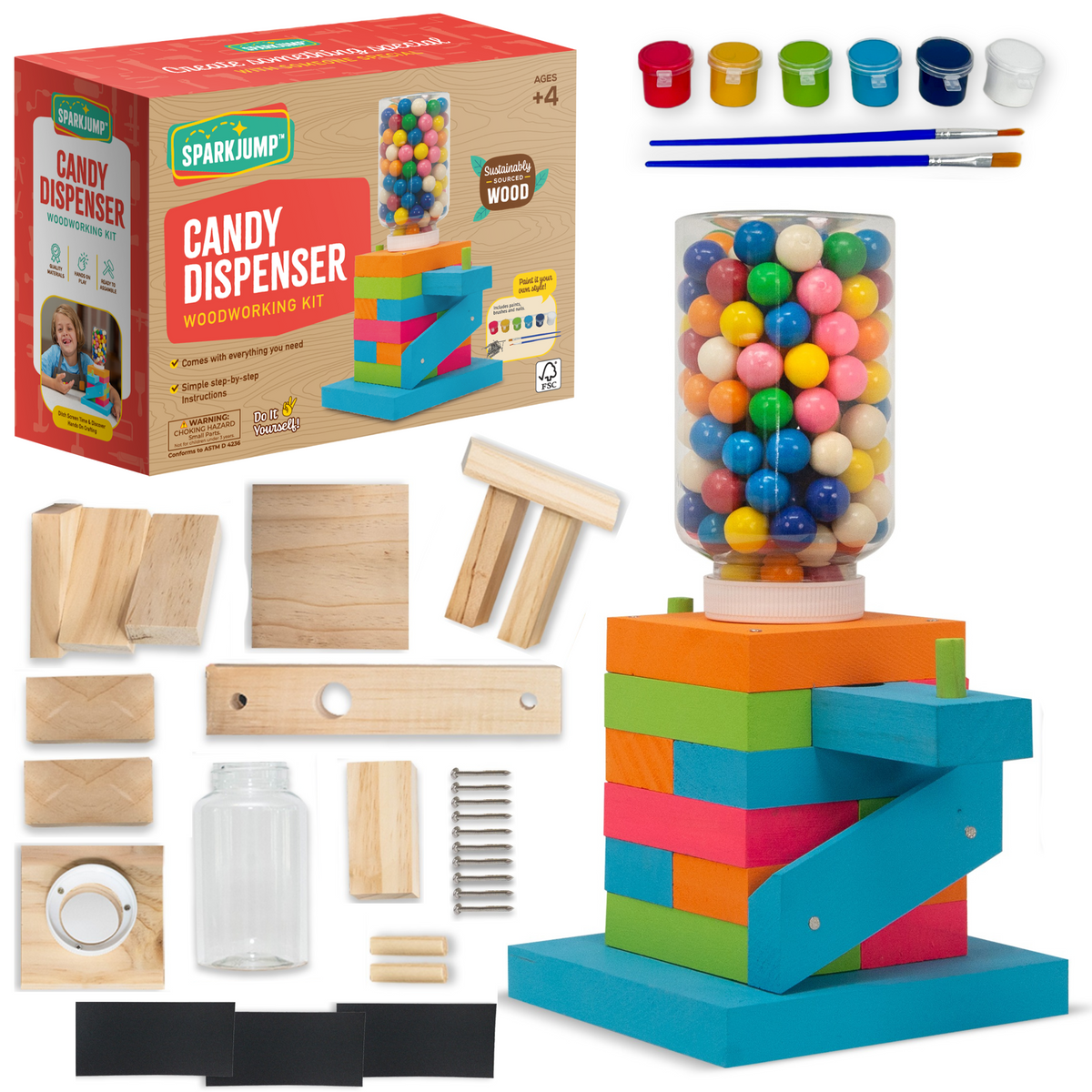 Candy Dispenser Woodworking Kit for Kids – Build, Paint & Fill with Candy | Ages 6+